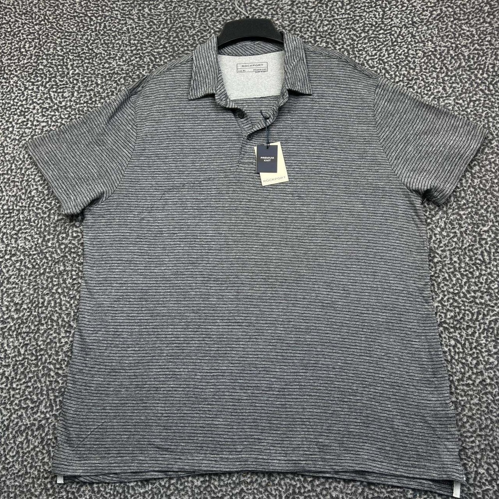 Rockport Golf Polo Shirt Men Extra Large Gray Striped Short Sleeve Cotton New XL